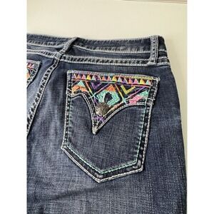 Women's Wrangler Rock 47 Blue Jeans Size 28 / 34" Inseam Colorful Pocket